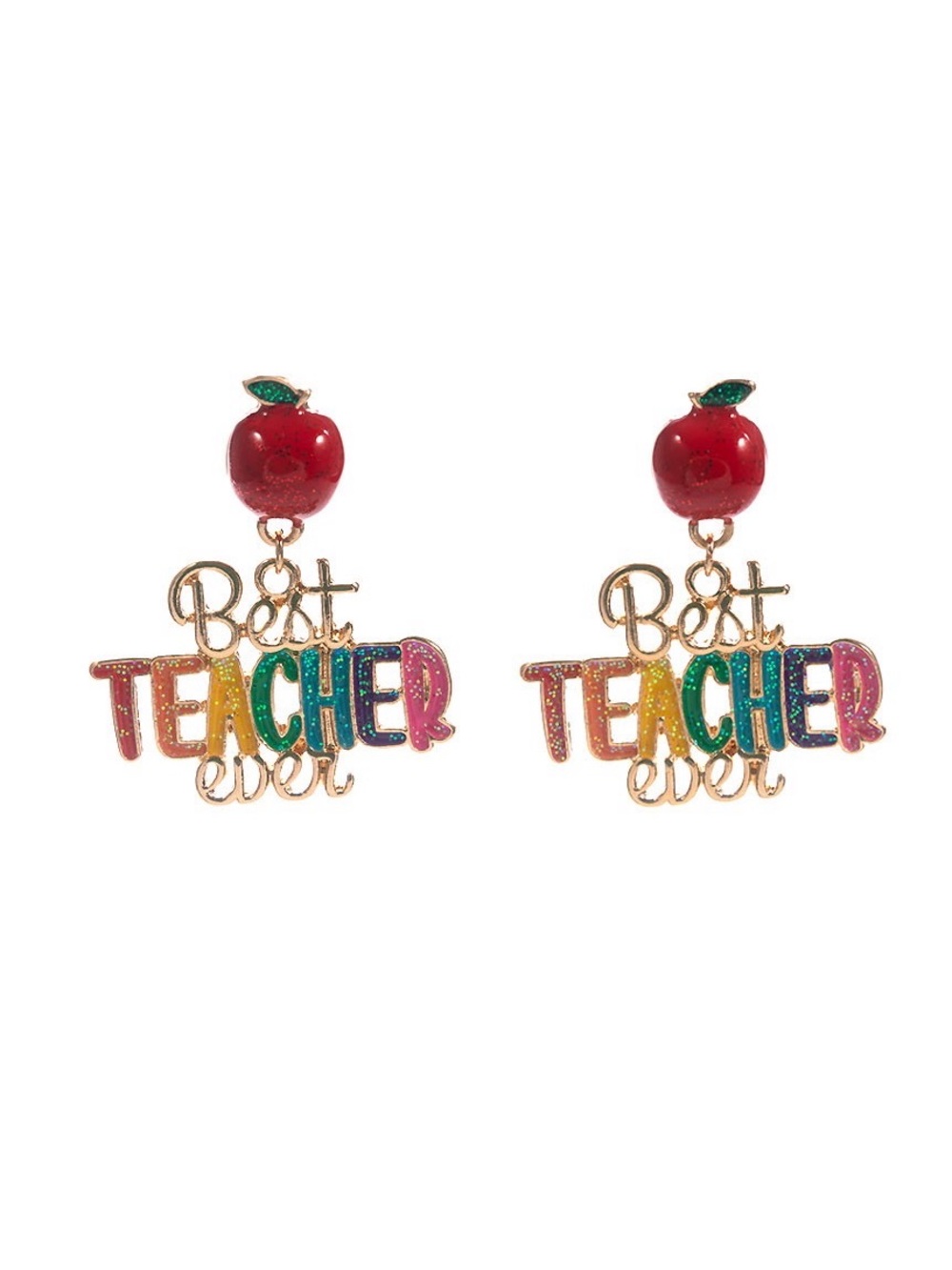 Best Teacher Ever Charm Drop Earrings
